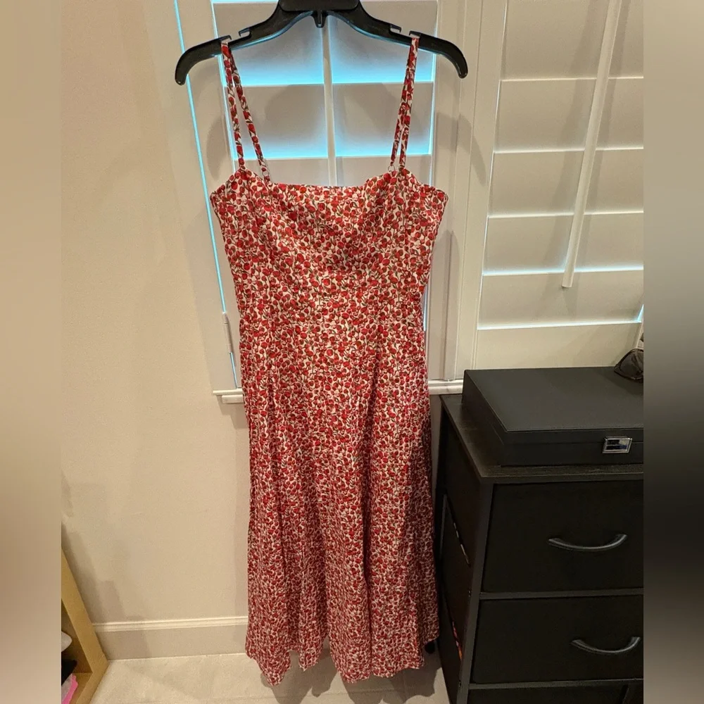 NWT J.Crew Seamed Flare Midi Dress in Liberty® Eliza's Red Fabric Size 6